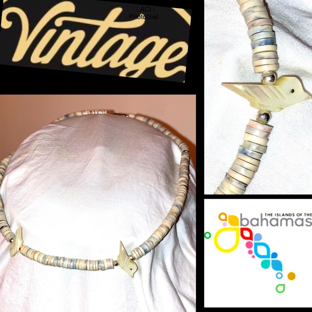 3/$25 Vintage 80s Sea Shell 🐚 Necklace Choker Seashells White Grey Tan Birds